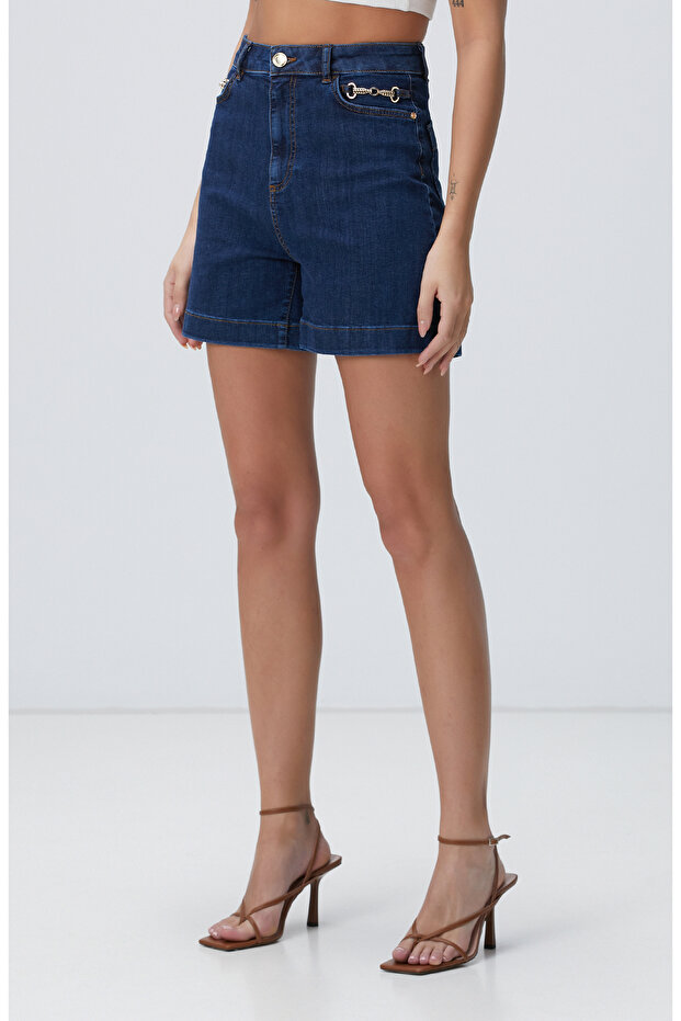 Indigo Denim Şort - 4