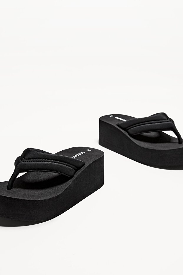 Kapitone platform sandalet - 5