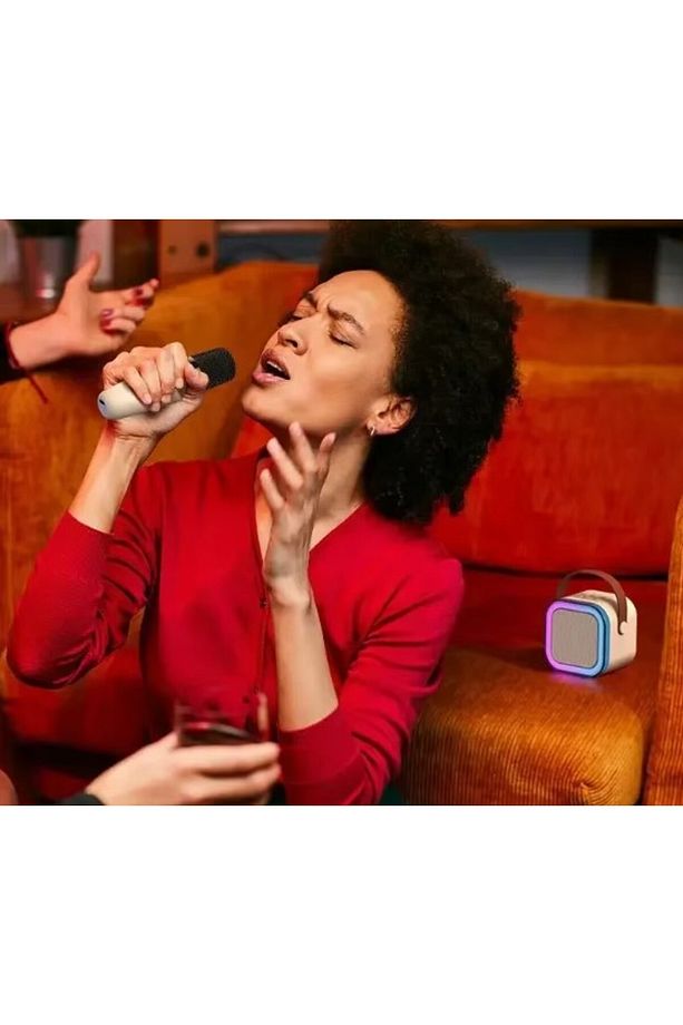 Kareoke Mikrofonu Hoparlör Çift Mikrofon Seti RGB Işıklı - 6