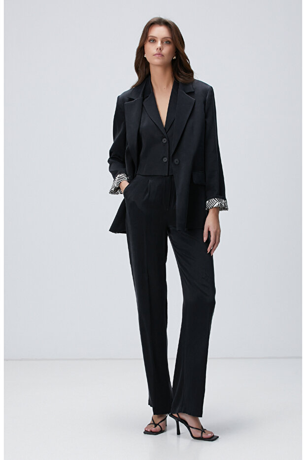 Siyah Cupro Pantolon - 1