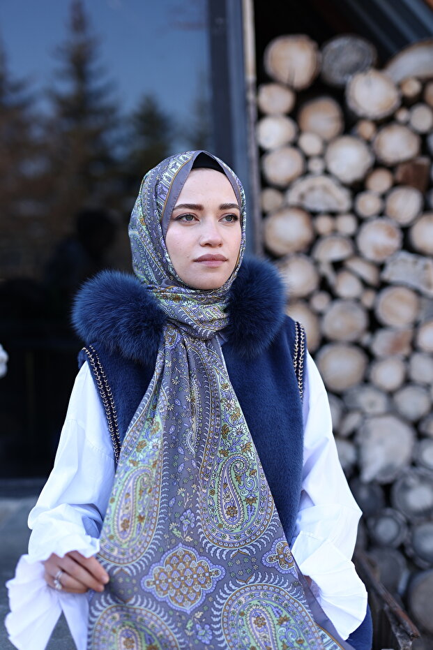 شال حريري من القطن بنمط عرقي - 1