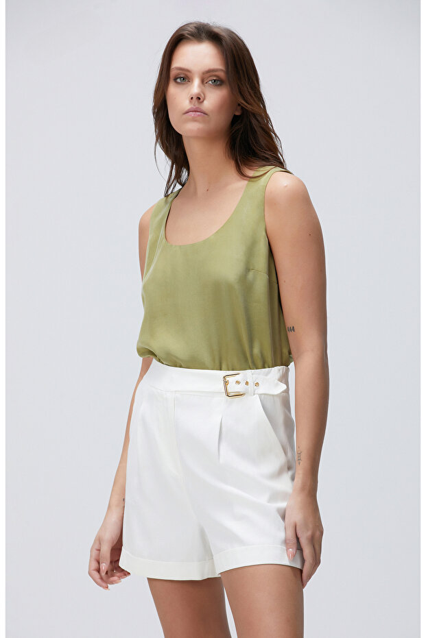 Yağ Yeşili Cupro Bluz - 4