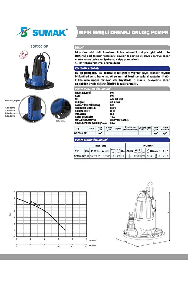 SDF500 GF Sıfırdan Emişli Dalgıç 0,5 HP - 3