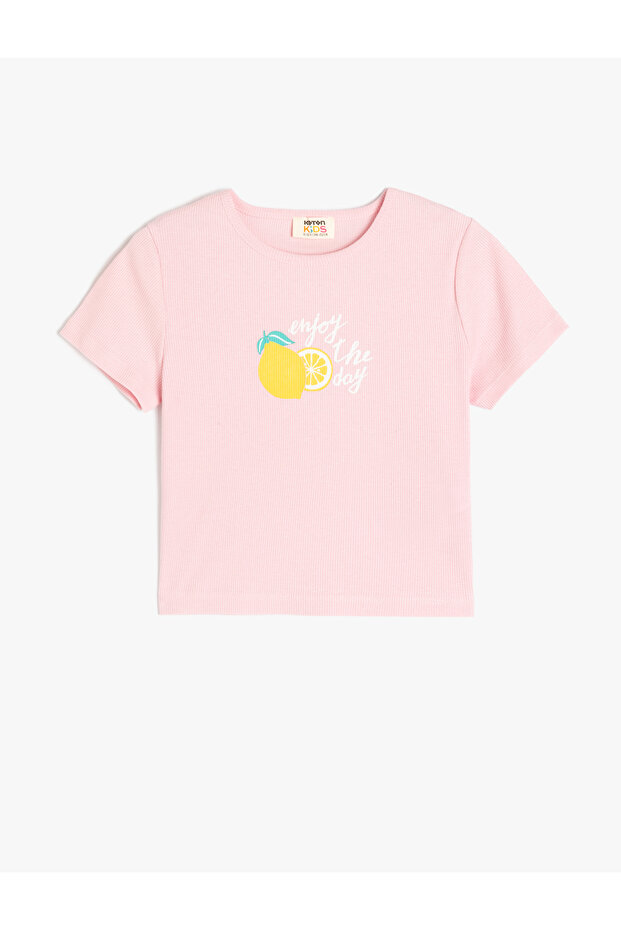 Lemon Printed Crew Neck Cotton Short Sleeve Crop T-Shirt