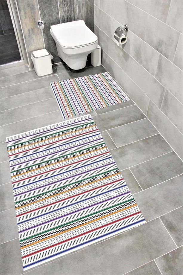Su Emici Yumuşak Kaymaz Taban Sünger Dolgulu Pamuksu Doku Yıkanabilir Dekoratif Banyo Paspası 1325 - 1