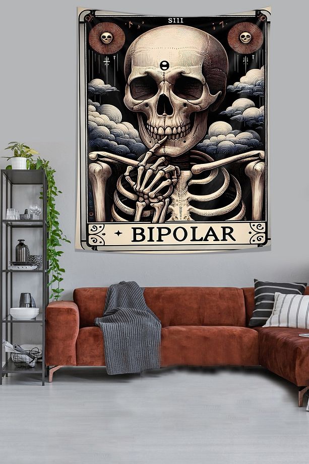 Bipolar İskelet Kuru Kafa  Leke Tutmaz Kumaş Duvar Örtüsü Duvar Halısı Tapestry - 3