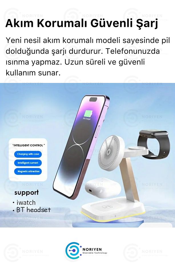 4in1 Çok Fonksiyonlu Manyetik Kablosuz Şarj İstasyonu iPhone iOS Android Uyumlu Wireless Şarj Standı - 6