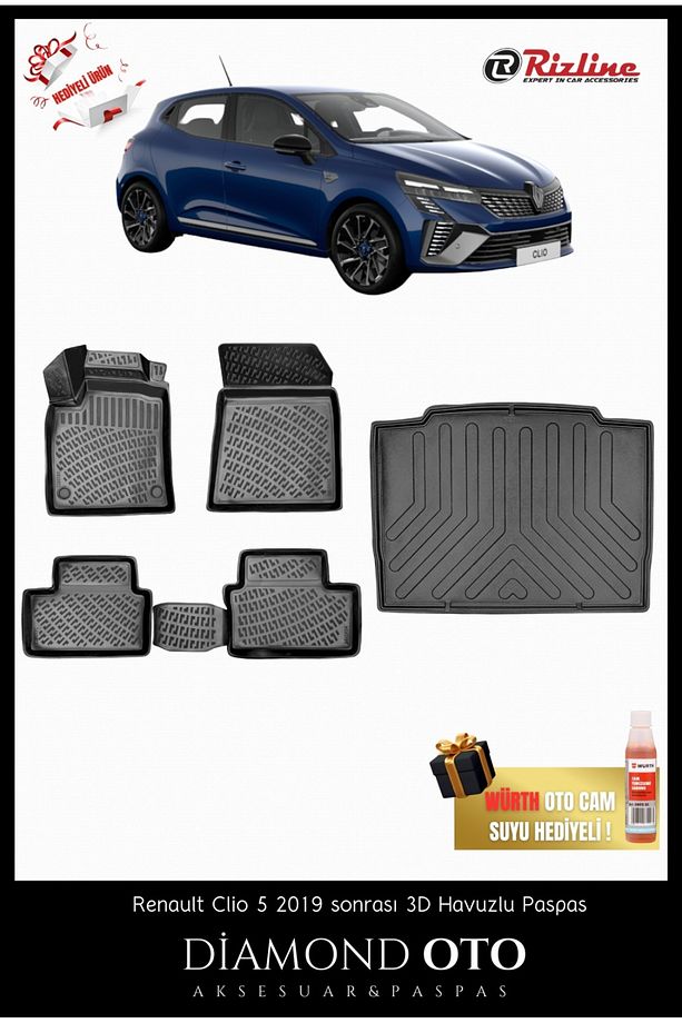Renault Clio 5 3d Havuzlu Paspas ve Bagaj Havuzu 2019-2020-2021-2022-2023-2024-2025 - 1