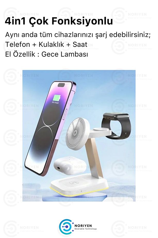 4in1 Çok Fonksiyonlu Manyetik Kablosuz Şarj İstasyonu iPhone iOS Android Uyumlu Wireless Şarj Standı - 3