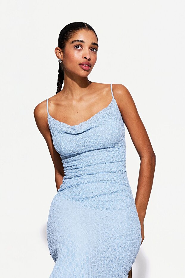 Dantelli midi elbise - 2