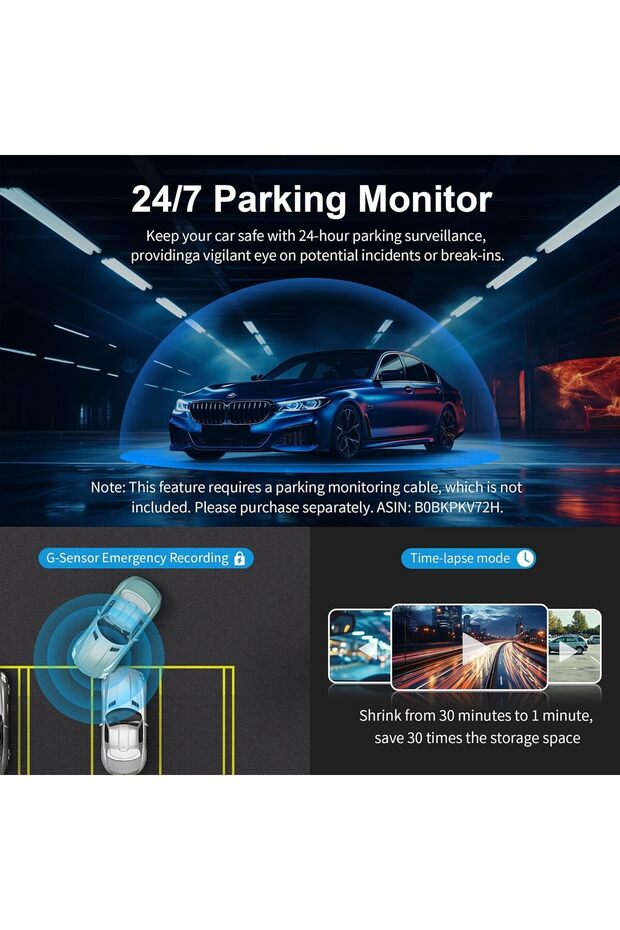 D5 Mini Dash Cam 1296P, Sesli Kontrol, WiFi, WDR Gece Görüşü, 360° Dönen Gövde, 24 Saat Park İzleme - 3