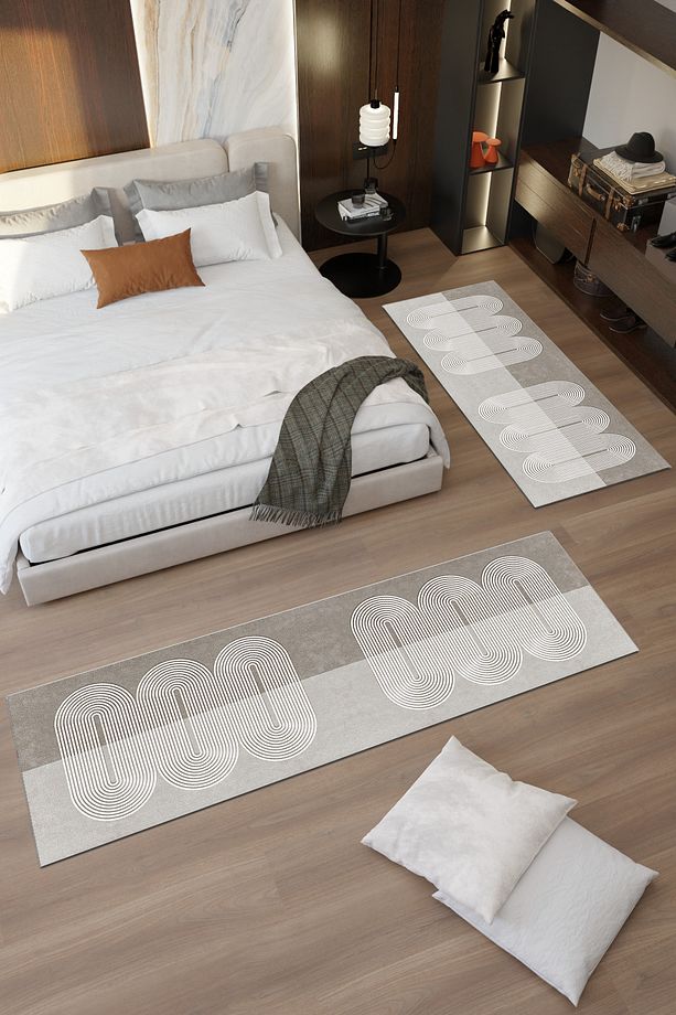 Bej Karesansui Desenli Makinede Yıkanabilir Salon Halısı Yatak Odası Halısı & Yolluk Modelleri - 3