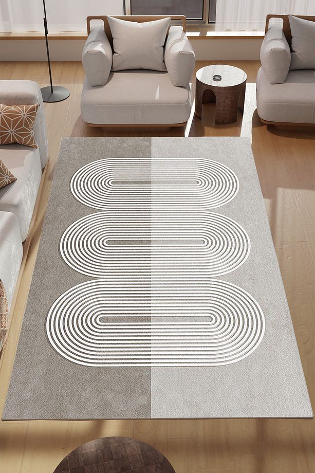 Bej Karesansui Desenli Makinede Yıkanabilir Salon Halısı Yatak Odası Halısı & Yolluk Modelleri - 2