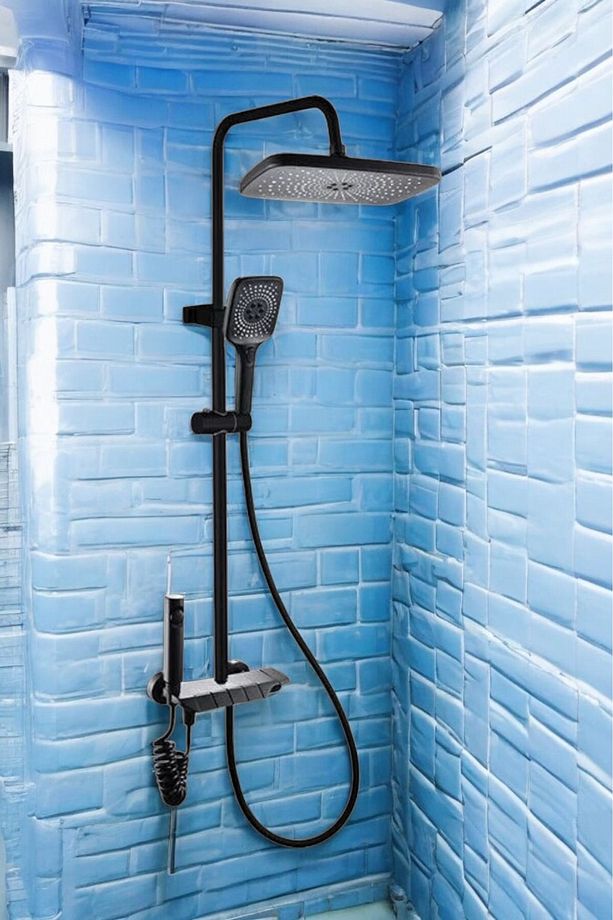 Piyano Siyah Robot Tepe Duş Seti Yağmur Tepe Banyo 4 Tuşlu Batarya Dahil Siyah Duş Seti Fleko - 1