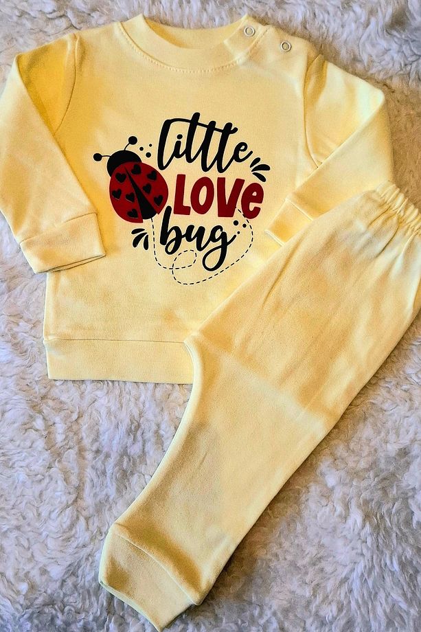 2’li Fitilli Kumaş Civciv Desenli Kız Erkek Bebek Çocuk Alt Üst Pijama Takımı - 3