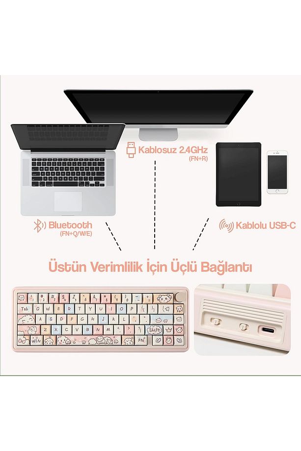 Abm067 Nebula Programlanabilir Esports Rgb Mekanik 3 Mode Kablosuz Klavye (PEMBE) - 2