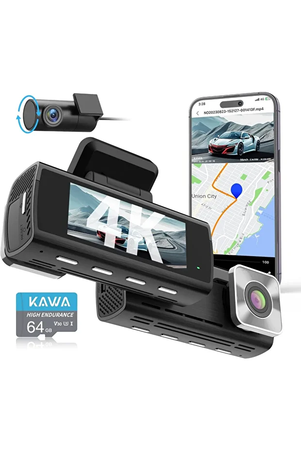 D10 4K Dash Kamera, Ön & Arka, WiFi, GPS, AI-ISP Gece Görüşü, Hareket Algılama - 1