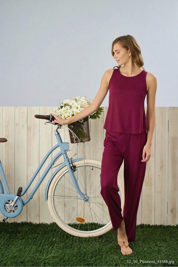 Dublin Kumaş Sabahlıklı Mürdüm Pijama Takımı-5325 - 4