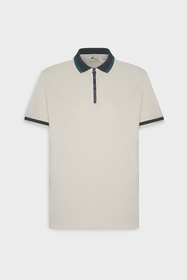 Erkek Ekru Lacı Regular Fit Rahat Kesim Polo Yaka %100 Pamuk Tişört - 8