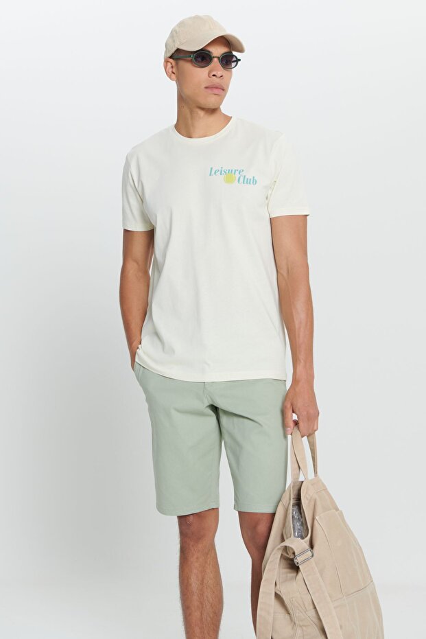 Erkek Sarı Standart Fit Normal Kesim %100 Pamuk Yumuşak Dokulu Baskılı Bisiklet Yaka Tişört - 4