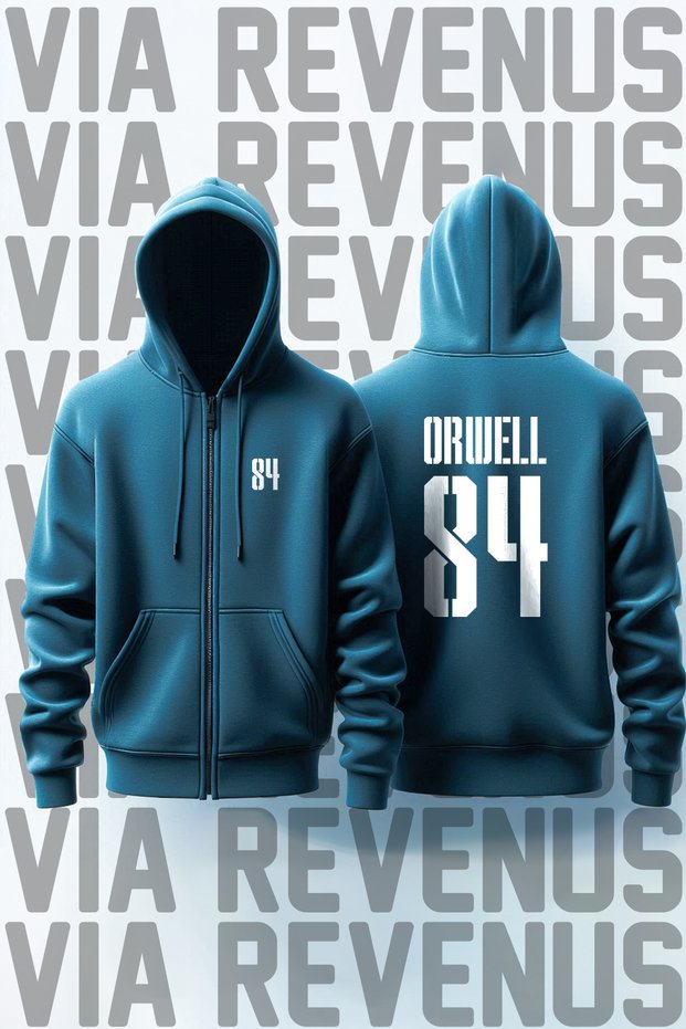 Orwell 84 Front and Back Printed Unisex Zip Hooded Sweatshirt Cardigan
