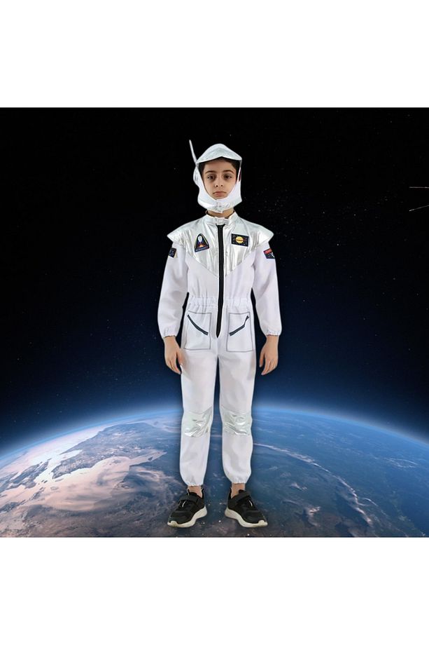 Astronot Kostümü Çocuk Kıyafeti Tek Parça Tulum ve Şapka Takımı Astronomi Seven Çocuklar İçin - 2