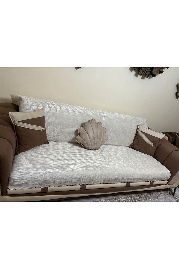 Süngerli Koltuk Örtüsü Yeni Moda Ekru Rengi 1 Adet 210*170 Cm - 6