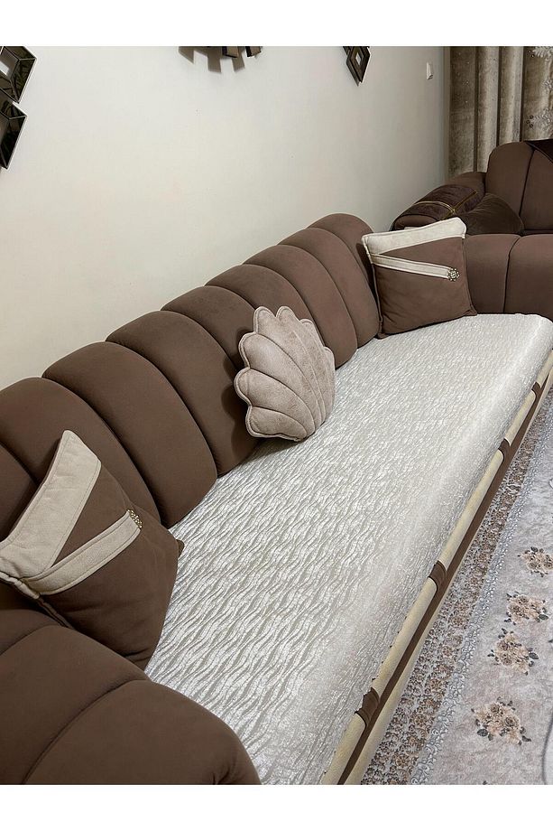 Süngerli Koltuk Örtüsü Yeni Moda Ekru Rengi 1 Adet 210*170 Cm - 7