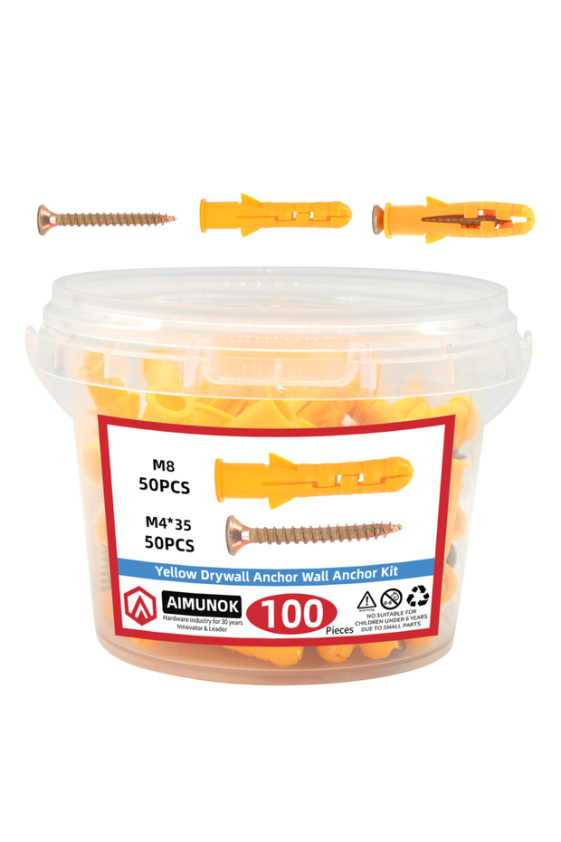 100pcs Drywall Anchor & Screws Kit, 50-Pack Wall Anchors 1/4 X 1-1/2 Inch with Screws, Blue, Plas...