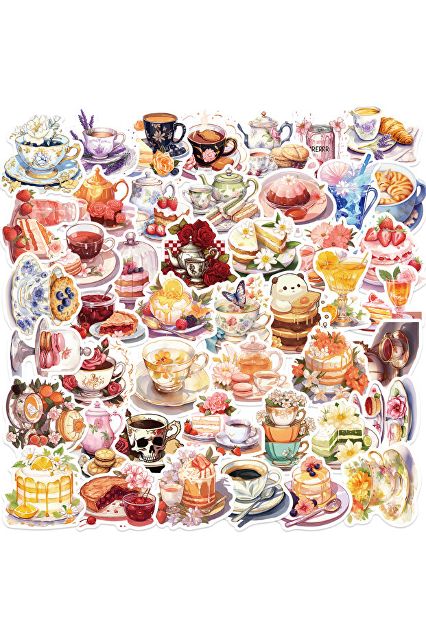 50PCS 50pcs Cute Cake Cartoon Aesthetic Stickers Afternoon Tea Coffee Cake Dessert Decoration Decals