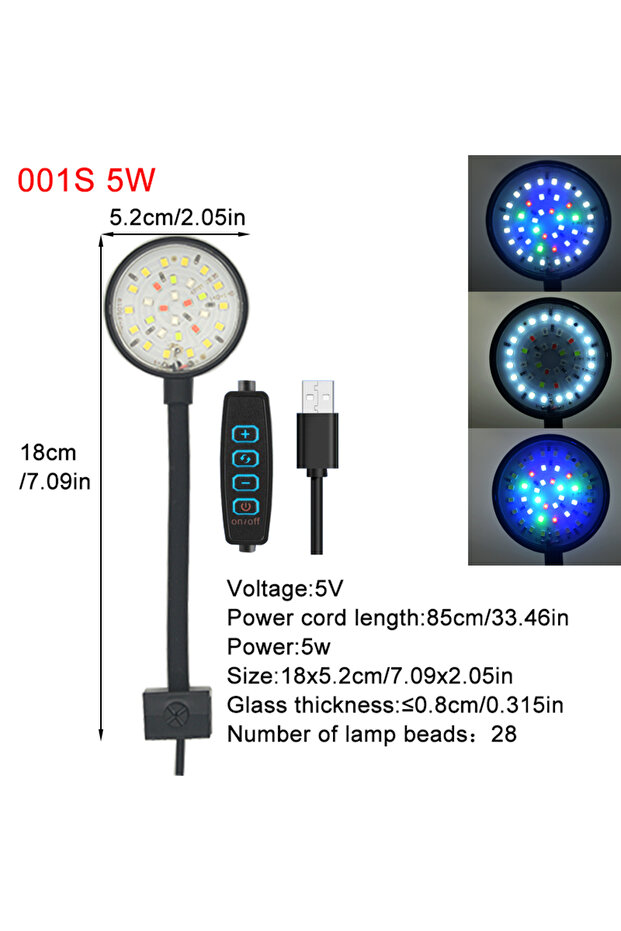 مصباح LED لحوض السمك بمنفذ USB 001S، ديكور حوض السمك، نباتات مائية، أوضاع متعددة، إضاءة قابلة للتعتيم