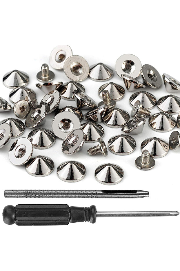 100 Sets Silver 100 Sets Cone Spikes and Studs 4.7MM Bullet Punk Spikes Screw for Clothing Shoes Lea