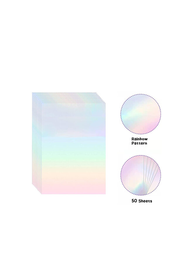 4.1X2.9inch-Rainbow 4.1x2.9 Inch Holographic Sticker Paper, 50 Sheets Rainbow Patterns Transparent S