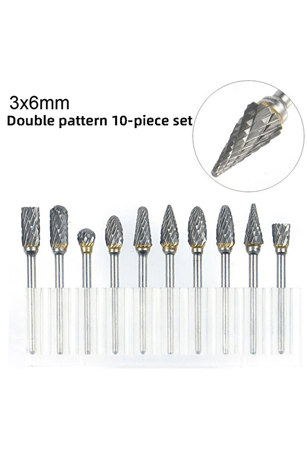 3x6mm 10PCs 3*6 Double Grain Tungsten Steel Grind Head 10pc Hard Alloy Rotary File Electric Grind Mo
