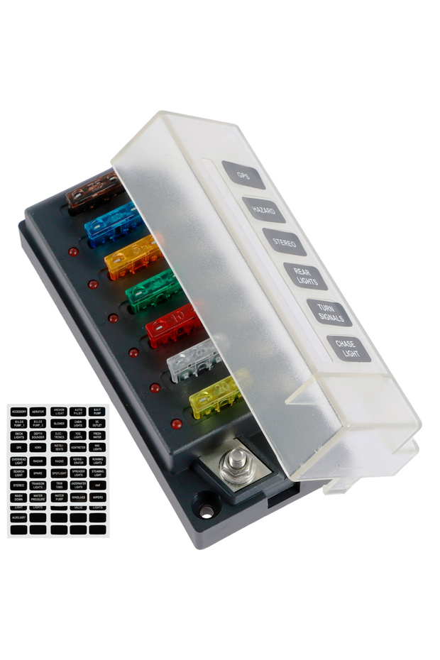 6 way 4/6Way Fuse Block 12V Blade Fuse Box Holder with LED Indicator Waterproof Cover Safe Compact C
