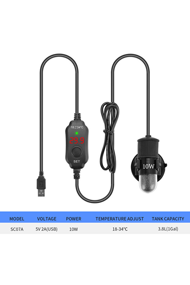 قضيب تسخين حوض السمك الصغير بمنفذ USB SC07A-Celsius 5 فولت-2 أمبير، سخان حوض السمك، منظم حرارة غاطس
