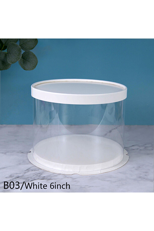 as picture B03-White 6inch 4/6inch PVC Clear Cake Boxes Round Transparent Cake Gift Packaging Box Bi