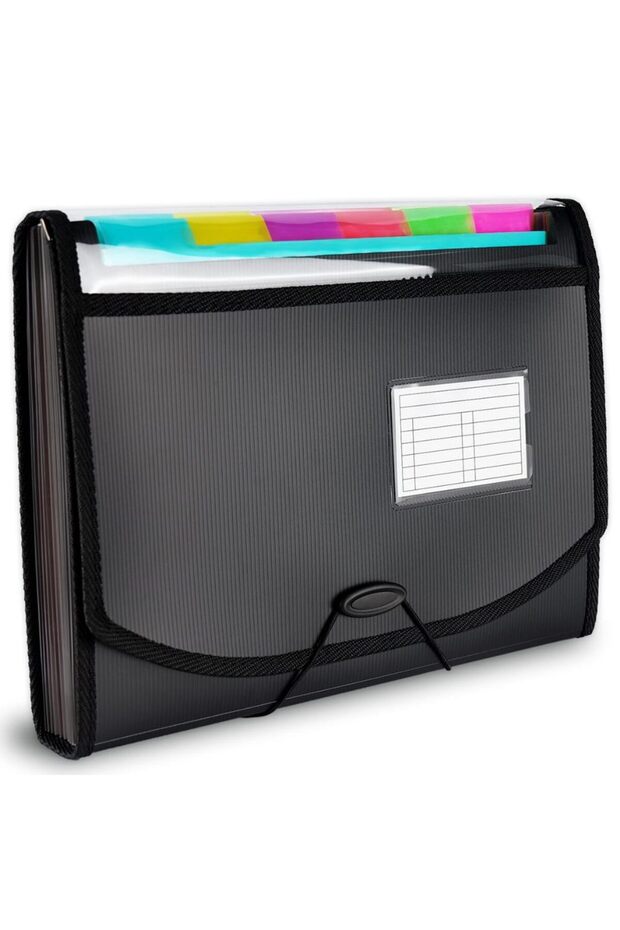 Black File Folders 13 Pockets, Expanding File Folders Organizer, Expandable Binder Document Organize - 1