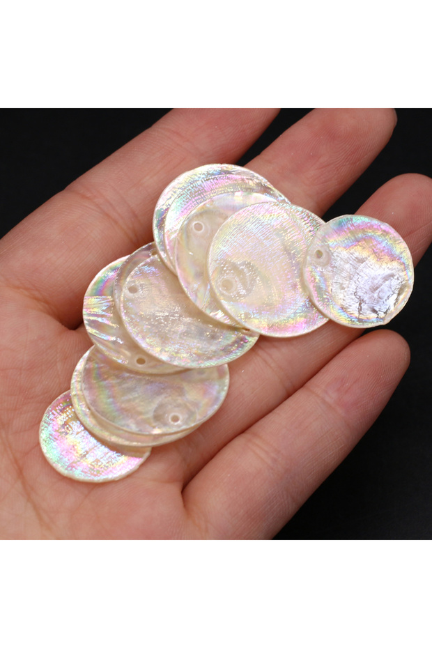 25mm D 10pcs Round Disc Mirror Shell Beads Pendant Beige Mother of Pearl Shell Charms for Handmade E