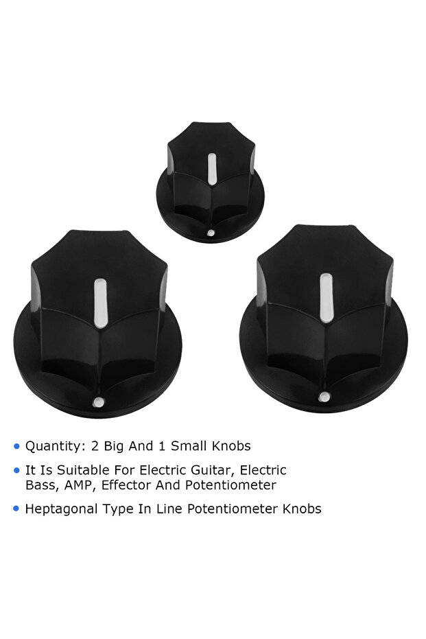 FLEOR 3 قطع من مقابض الجيتار البلاستيكية السوداء ومضخم دواسة التأثير ومقياس الجهد - 2 كبير و1 صغير - 2