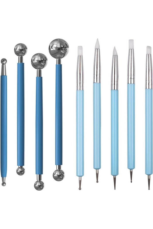 9pcs Polymer Modeling Clay Sculpting Tools Dotting Pen Ball Stylus, Pottery Ceramic Clay Indentation