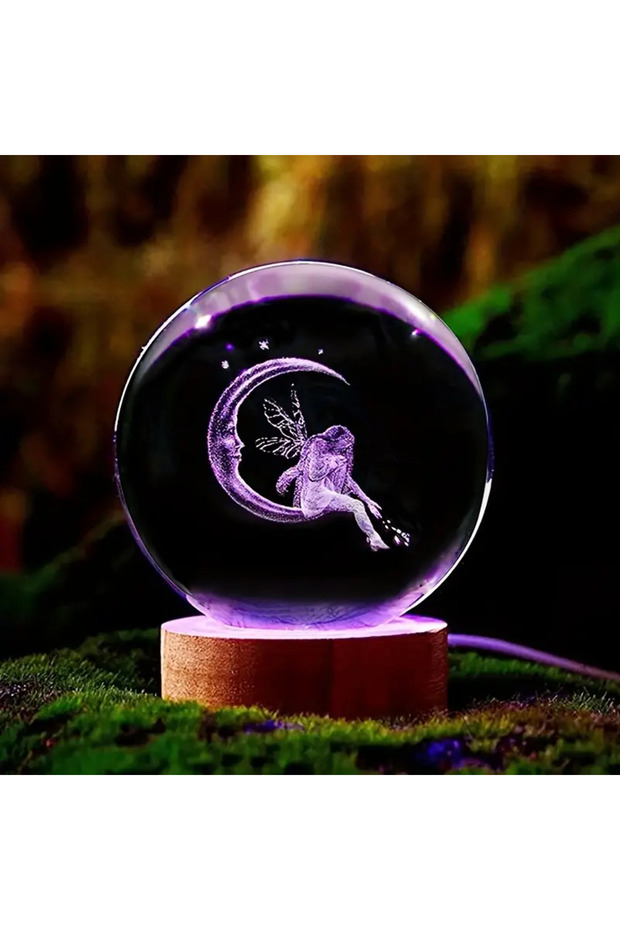 fairy 1 PC Crystal Ball Colorful Night Light, 3D Moon and Fairy Laser Carved Night Light, Creative B