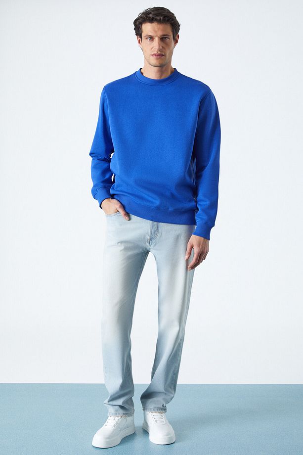 Travıs Erkek Yumuşacık Kumaşlı Regular Fit Yuvarlak Yakalı Saks Mavi Sweatshirt - 2