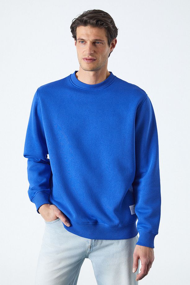 Travıs Erkek Yumuşacık Kumaşlı Regular Fit Yuvarlak Yakalı Saks Mavi Sweatshirt - 1
