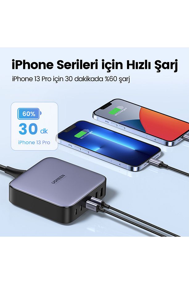 Nexode 200W GaN II 6 Portlu Masaüstü Hızlı Şarj Cihazı İstasyonu 4xUSB-C, 2xUSB-A, Gri - 40914 - 3