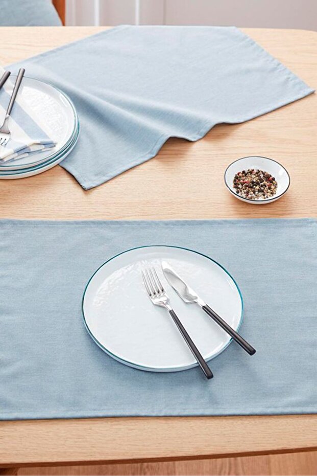 طقم مفارش طعام مكون من قطعتين، باللون الأزرق - 1