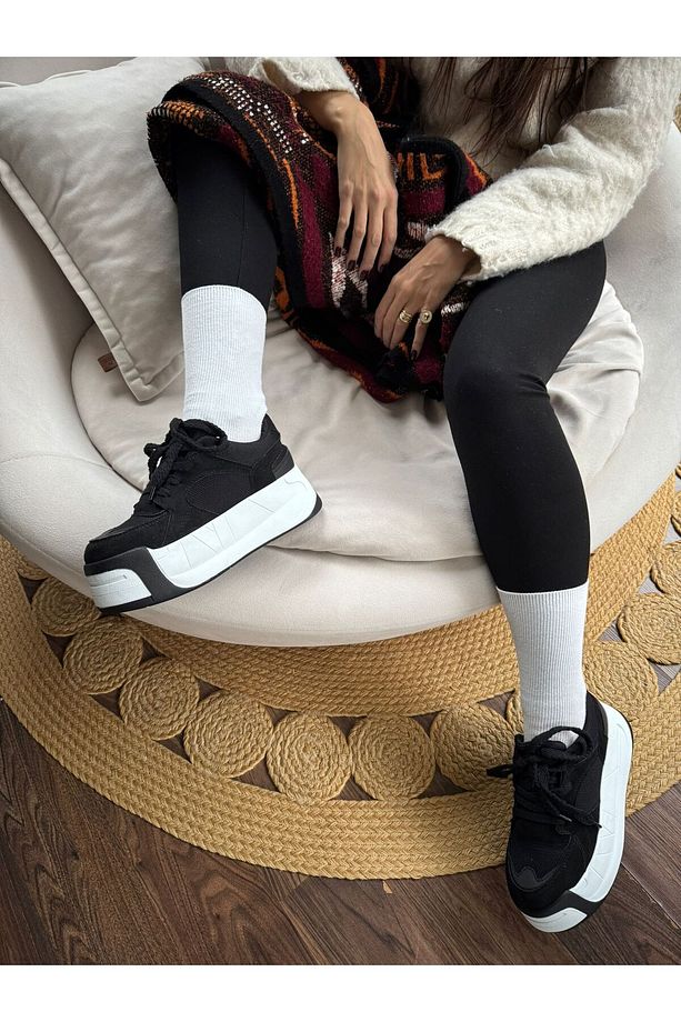 Kadın Siyah Süet Yüksek Taban Sneakers (6 Cm Taban ) - 5