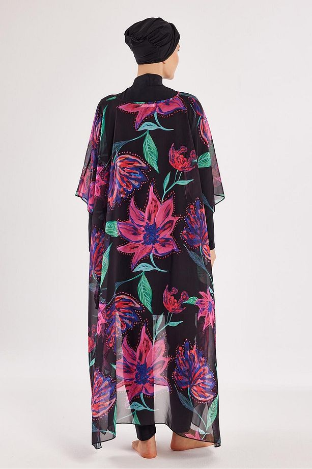 Mayo Üzerine Tek Pareo Kaftan 1706 Siyah - 7
