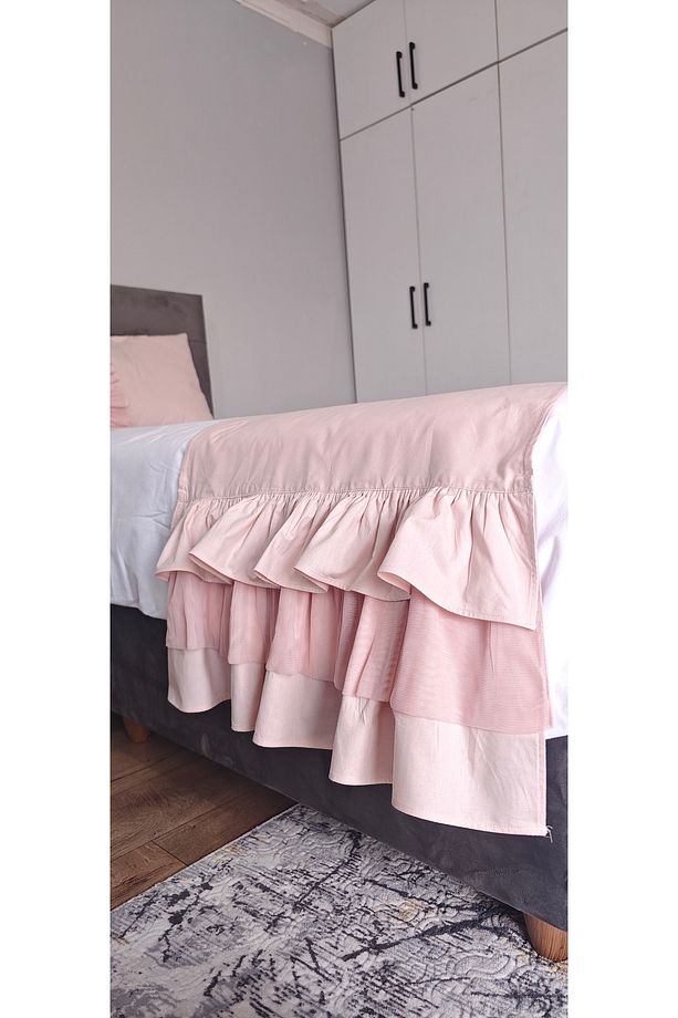 Yatak Runner & Tek Kişilik Fırfırlı Tüllü Pudra Pembe 60 x 170 1 Adet Yastık 50 x 70 - 2