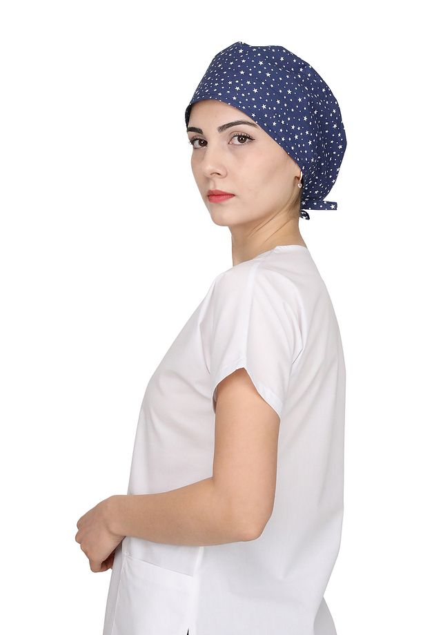 Mavi Mini Yıldız Desenli Doktor Hemşire Aşçı Bonesi Unisex Cerrahi Bone - 2